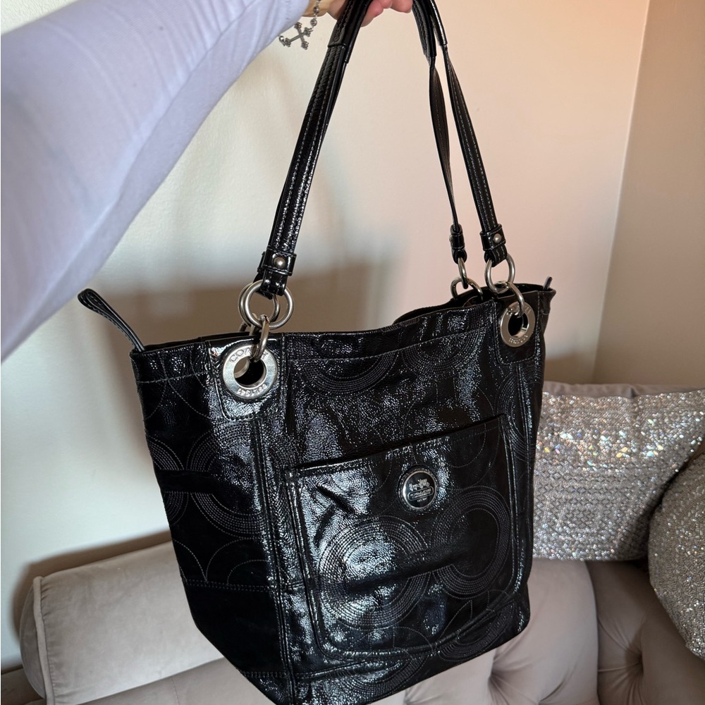 Coach Shiny Black Tote Bag